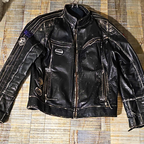 Retro leather bikers jacket - leather,