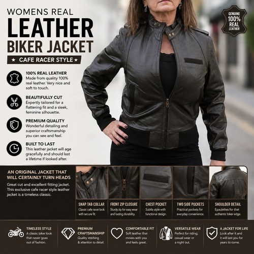 Womans real leather biker - real,
