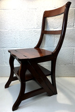 Vintage Metamorphic Wooden Library Chair / Step Ladder