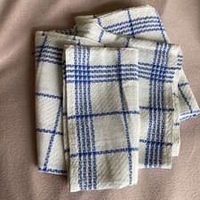 Vintage Blue White checked plaid tablecloth L rectangular used mint cotton mix