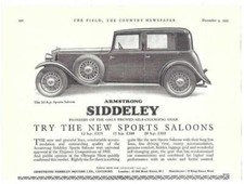 Vintage  Advertisment  for 1932 - Armstrong Siddeley 20 HP Sports Saloon Car.