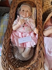 Ashton Drake Reborn Vynal Doll In Wicker Cot. Baby Doll with Original Outfit