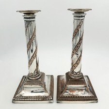 PAIR GEORGE III CANDLESTICKS OLD SHEFFIELD PLATE c1780