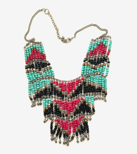 Tribal beaded bib - bib, statement