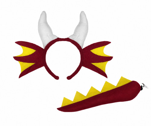 Red dragon headband with horns - red,