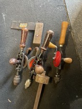 Old Vintage Hand Tools. 3 Drills 1 Set Square 1 Wood Scriber