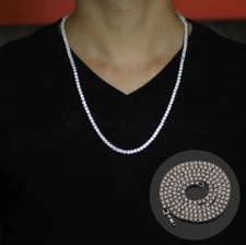 Hip Hop Necklace 24” Silver Stainless Steel 4MM Diamond Iced Out Tennis Chain UK