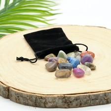 15 x Small Mixed Gemstones Crystals Polished Tumbled Stones In Velvet Bag Gift