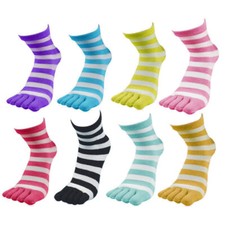 6 Pairs Women Five Finger Toe Socks Striped Cotton Warm Soft Socks Casual Gift