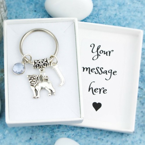 Pug keyring personalised - pug, keyring,