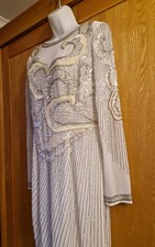 Beautiful ASOS White Sequin And Beaded Long Sleeved Midi Occasion Dress Size 12
