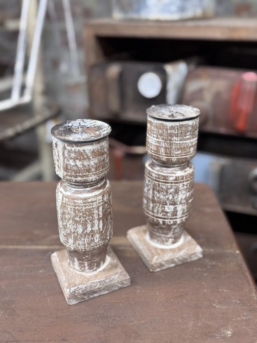 Pair rustic wooden candle - pair,