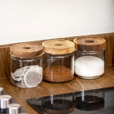Set Of 3 Glass Acacia Storage