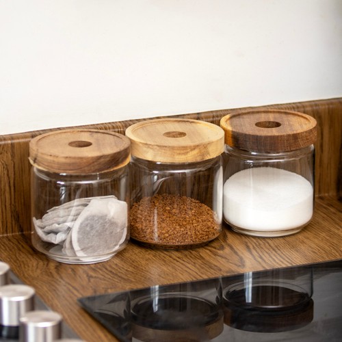 Set glass acacia storage - 3,