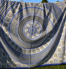 Ethnic Boho Elephant Indian Cotton Throw Wall Hanging 92" x 80" Blue Cover