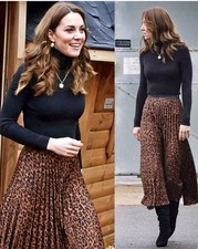 Zara Leopard Print Pleated Maxi Skirt ASO Princess Of Wales M Medium BNWT