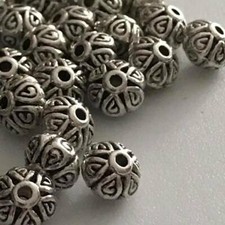 Tibetan Silver Oval Spacer Beads Lantern Shape Fancy Pattern 7mm x 5mm 25pcs