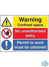 WARNING CONFINED SPACE NO ENTRY PERMIT TO WORK SIGN - SELF ADHESIVE - 300 X 400