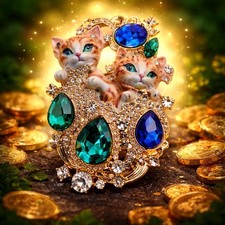 Coloured Kitten Brooch Steam