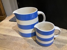 Set of 2 Cloverleaf Cornishware Jugs Blue and White T G Green