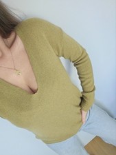 Bartolini 100%Pure Cashmere Sweater Jumper Knit Size S 8 M 10 Green Olive V-neck