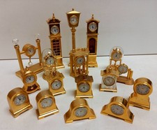 Miniature Gold Colour Desk Clocks Set of 17 Decorative require Batteries