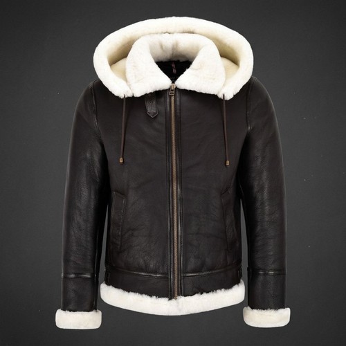 Men sheepskin hooded jacket - sheepskin,