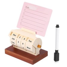 Wood Perpetual Calendar, Desktop Acrylic Calendar Stand Rotating, White