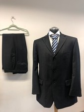 BALMAIN 2PC SUIT BLACK STRIPE PURE WOOL 42R TRS W36 L33 MINT CONDITION