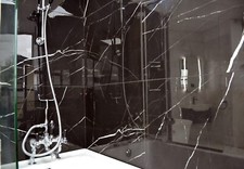 CUT SAMPLE Mira Black Marble Effect Feature Polished Porcelain Wall Floor Tiles