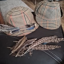 Vtg 2x FAILSWORTH TWEED OLD BOND STREET LONDON English Deerstalker & Feather Hat