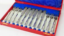 Victorian Silver Plated Fish Cutlery Set 12 Piece Ornate Design in Red Case
