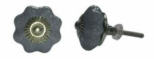 8 Sided Grey Cupboard Door Knob Crackle Glaze Decoration | Drawer Pull