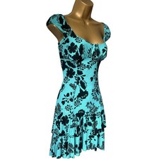 Y2K Jane Norman blue black floral milkmaid scoop neck rara mini dress size 10