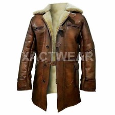 Tom Hardy Cosplay Bane Real Fur Shearling Leather Coat Dark Knight Overcoat