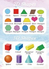 Educational 2D 3D & Shapes Poster Wall Chart A4 Size Reusable School Revision 