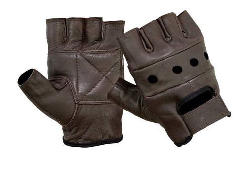 Brown leather padded gloves - brown,