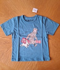 BRAND NEW TINTIN SNOWY PETIT VINGTIEME T-SHIRT BLUE AGE 4 COTTON MOULINSART