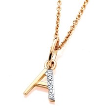 9ct Yellow Gold Real Diamond Initial Pendant A - Z on 18 inch Chain GIFT BOXED