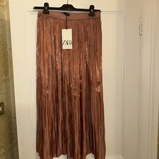 Bnwt Fantastic Zara Satin Pleated Skirt Size M Dusky Pink