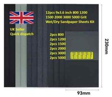 12pcs 9x3.6 800 1200 1500 2000 3000 5000 Grit Wet/Dry Sandpaper Sheets Kit