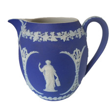 Vintage Wedgwood England Dark Blue Jasperware Vase Jug   