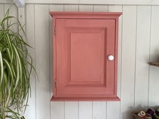 Pine Wooden Painted Bathroom Wall Cupboard, Cabinet,  Shelves, Vintage Pink