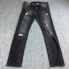 Diesel Mens Jeans Regular Tapered 33 32 Dark Wash Grey Distressed Stretch