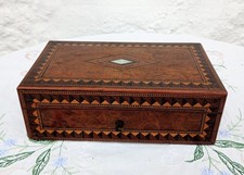 Antique Tonbridge Wear Burr Walnut Jewellery Box Inlaid Mother of Pearl No Key