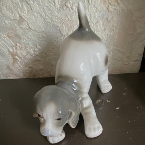 White grey ceramic dog - grey,