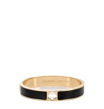 Kate Spade Hole Punch Spade Hinge Bangle Bracelet Black and Gold With Pouch
