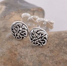 Celtic Stud Earrings Sterling Silver 925 Oxidised Silver Finish Unisex 9mm Studs