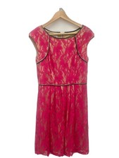 Fuschia Lace Dress Size 10 Perfect for Wedding Guest Dress w. Black Hat 