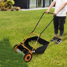 Lawnmower Push Along Manual Wheeled Lawn Mower Grass Bag Cutting Width 16"Garden